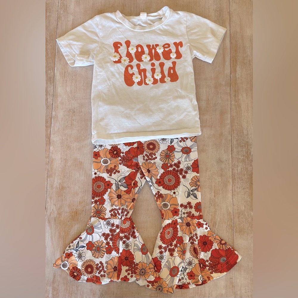 Flower child t shirt and flower bell bottom pants